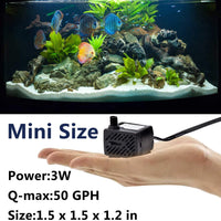 ILEBYGO 50 GPH 3W Mini bomba de agua sumergible para acuarios, tanque de peces, bombas para hacer ondas, estanque, fuente, hidropónica - BESTMASCOTA.COM