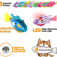 Creative Cat Fish Toys 8 paquetes con 32 pilas LR44 y 4 modos de natación LED robot de agua para gatos grandes y medianos y pequeños - BESTMASCOTA.COM