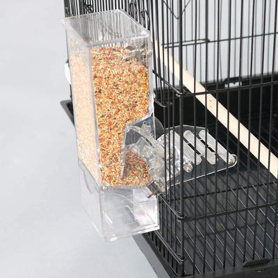 Automatic Bird Seed Feeder with Perch, Free Install Acrylic Transparent Parrot Foraging Feeders Cage Accessories for Small and Medium Parrots Parakeets Cockatiels Lovebirds Sun Conures Caique Finches - BESTMASCOTA.COM