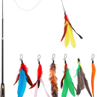 Pawaboo Juguete de plumas para gato, varita interactiva para gato, juguete de pluma voladora con varita extra larga y campana pequeña, juguete divertido para jugar para gatitos o gatos. - BESTMASCOTA.COM