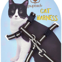 Arnés ajustable de nailon para gatos con correa negro PUPTECK. - BESTMASCOTA.COM