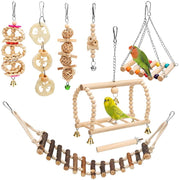 8 Packs Bird Parrot Swing Hanging Toy,Natural Wood Bell Bird Cage Toys for Parrots, Parakeets, Cockatiels, Conures, Finches,Budgie,Parrots, Love Birds, Australian Parrot, Small Birds - BESTMASCOTA.COM