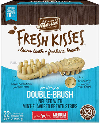 Merrick Fresh Kisses Double-Brush Mint Breath Strips Grain Free Dental Dog Treats - BESTMASCOTA.COM