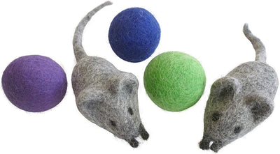 Earthtone Solutions Felt Wool Ball and Mouse Toys for Cats and Kittens, Adorable Colorful Soft Quiet Fabric Balls, Unique Handmade - for Cat Lovers, 2 Felt Mice 3 Felt Balls - BESTMASCOTA.COM