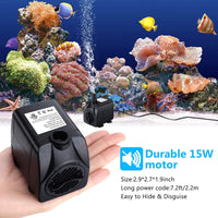 Fountain Pump, 220GPH(15W 900L/H) Submersible Water Pump, Durable Outdoor Fountain Water Pump with 7.2ft（2.2m） Power Cord, 3 Nozzles for Aquarium, Pond, Fish Tank, Water Pump Hydroponics, Fountain - BESTMASCOTA.COM