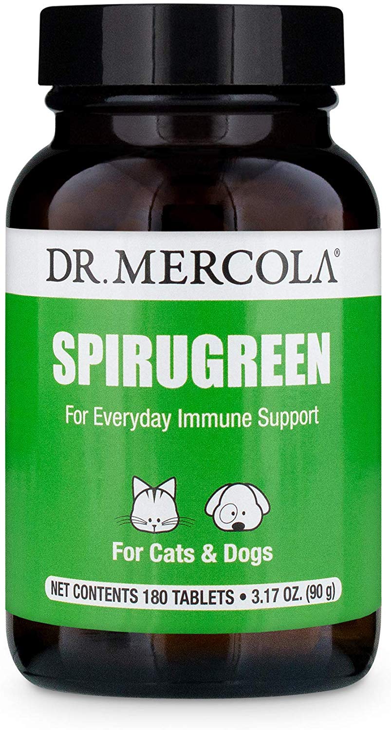 Dr. Mercola Spirugreen Superfood para mascotas – Ayuda a el sistema inmunológico – para gatos, perros, pájaros y los peces – contiene Espirulina y astaxanthin – 180 Tabletas - BESTMASCOTA.COM