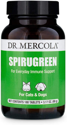 Dr. Mercola Spirugreen Superfood para mascotas – Ayuda a el sistema inmunológico – para gatos, perros, pájaros y los peces – contiene Espirulina y astaxanthin – 180 Tabletas - BESTMASCOTA.COM