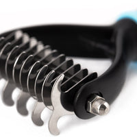 Pet Grooming Tool - 2 Sided Undercoat Rake for Cats & Dogs - Safe Dematting Comb for Easy Mats & Tangles Removing - No More Nasty Shedding and Flying Hair - BESTMASCOTA.COM