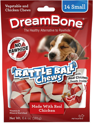 DreamBone RattleBall - Mastica pequeña de 14 unidades, sin piel cruda para perros, con golosinas reales en el interior - BESTMASCOTA.COM