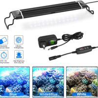Luz para acuario con carcasa de aleación de aluminio y soportes extensibles, luces LED blancas y azules y controlador externo, luz para acuario con temporizador y función de memoria, para agua dulce y tanque de peces de agua salada - BESTMASCOTA.COM