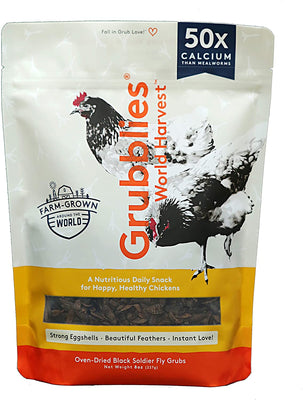 Grubblies World Harvest - 1 lb. - Obtén 50 veces más de calcio que gusanos de comida, sin OMG, un aperitivo diario para tratar tus pollos, 100% natural y secado al horno para gallinas felices y saludables. - BESTMASCOTA.COM
