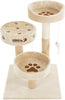 Árbol para gatos PETMAKER de 3 niveles y 2 juguetes colgantes, una zona de juego de 3 bolas y poste rascador, 27.5 pulgadas, color marrón - BESTMASCOTA.COM