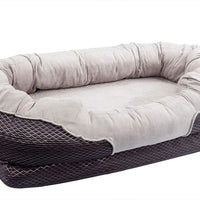 Cama ortopédica gris para perros BarksBar Snuggly Sleeper con espuma ortopédica estriada, cojín con borde acolchado de almohadón extra cómodo y base antideslizante - BESTMASCOTA.COM