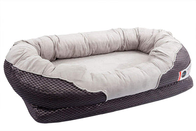 Cama ortopédica gris para perros BarksBar Snuggly Sleeper con espuma ortopédica estriada, cojín con borde acolchado de almohadón extra cómodo y base antideslizante - BESTMASCOTA.COM