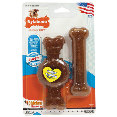 Nylabone Cachorro Doble Pk Anillo & Flexi Combo pollo Sabor, lobo, N/A - BESTMASCOTA.COM