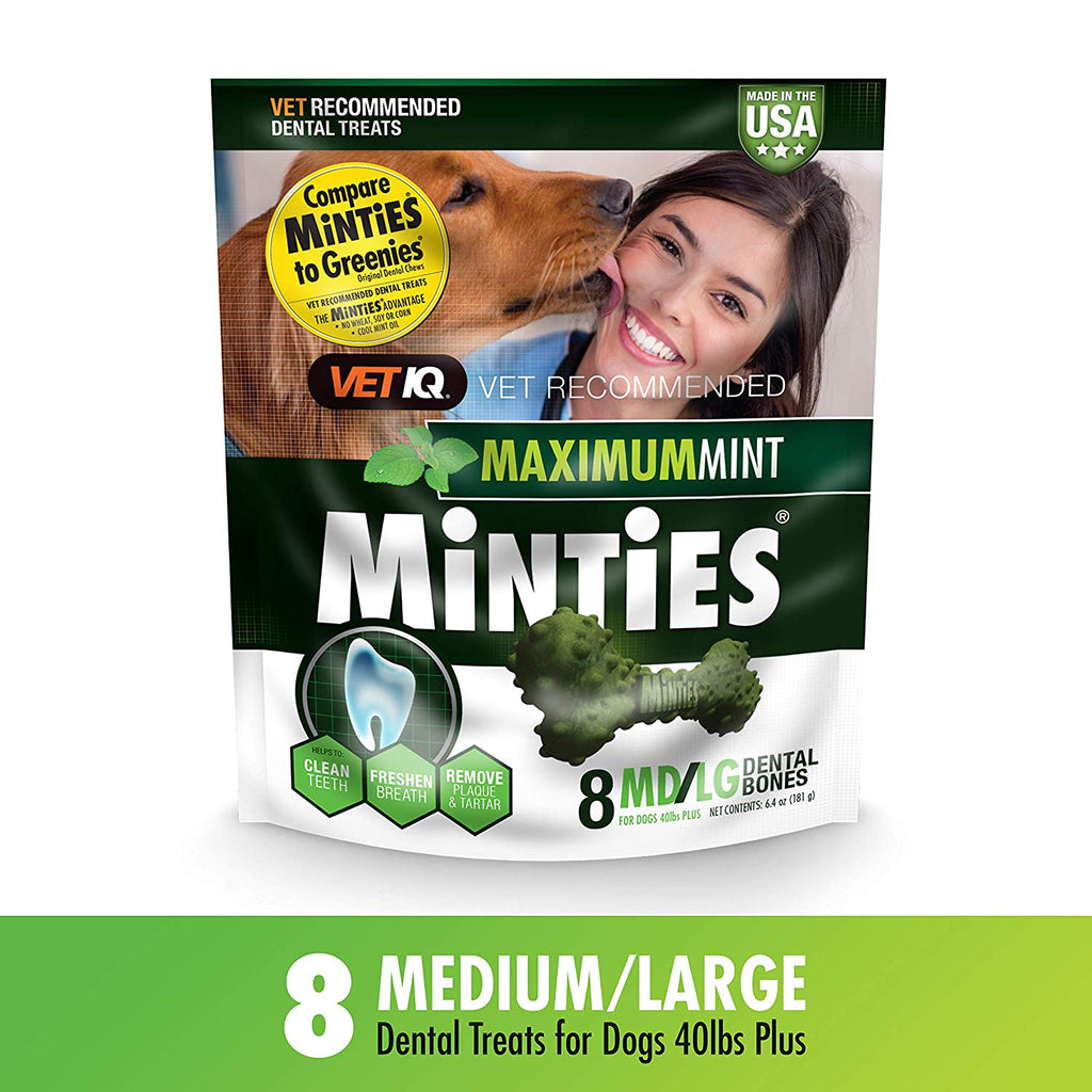 VetIQ Minties golosinas dentales para perros, masticables dentales para perros, (perfecto para perros medianos y grandes de más de 40 libras) - BESTMASCOTA.COM