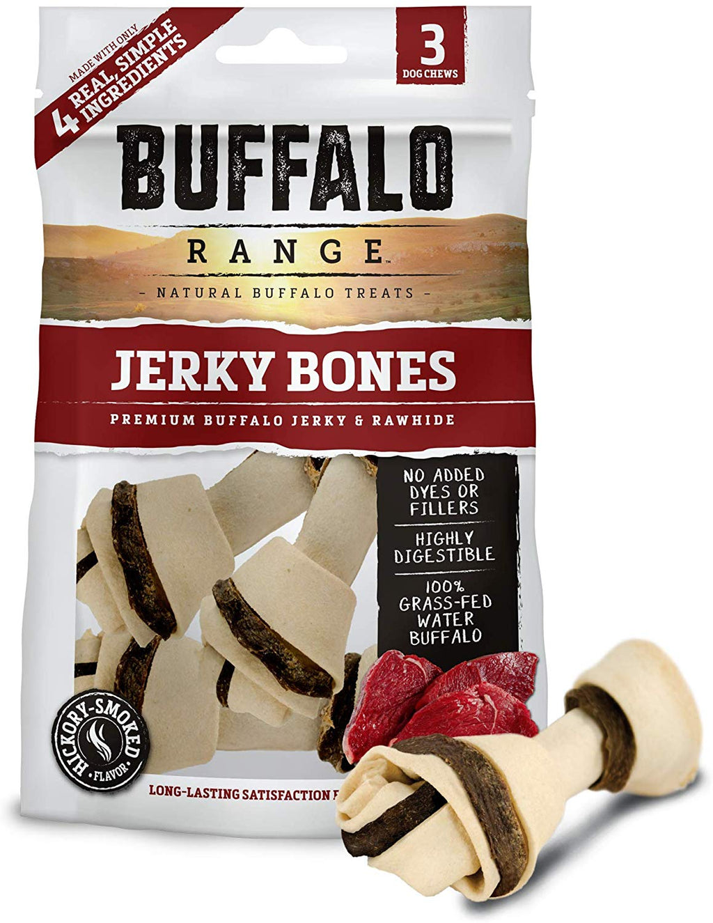 Buffalo Gama de cuero crudo, bocadillos para perros | saludables, alimentados con hierba, Buffalo Jerky crudo, escondite masticables | sabor ahumado de nogal - BESTMASCOTA.COM