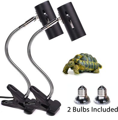 CalPalmy - Juego de 2 lámparas de 25 W para reptiles UVA UVB, soporte y zócalos ajustables ampliados para mascotas Brooder Coop Pollo, Lagarto Tortuga, Serpiente de Acuario Hábitat y bombillas de luz - BESTMASCOTA.COM