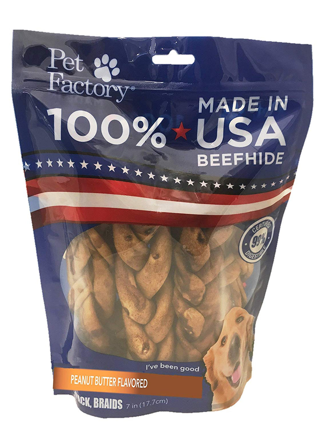 Pet Factory 78128 Beefhide | Masticables para perros, 99% digestivo, piel cruda para mantener a los perros ocupados mientras disfrutan, 100% natural, trenzas con sabor a maní - BESTMASCOTA.COM