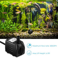 Homasy 400GPH Bomba sumergible de 25 W, bomba de agua de fuente ultra silenciosa con cable de alimentación de 5.9 pies, 2 boquillas para acuario, tanque de peces, estanque, hidroponía, estatuario - BESTMASCOTA.COM