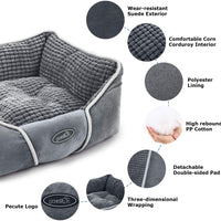 Cama para perro, lavable a máquina, lujosa cama rectangular con suave cojín desmontable para mascotas pequeñas y medianas - BESTMASCOTA.COM