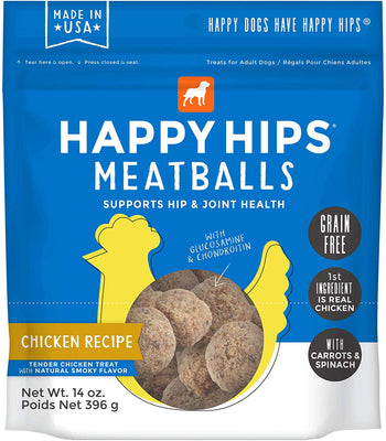 Happy Hips Meatballs, Functional Dog Treats, Supports Hip & Joint Health with Glucosamine & Chondroitin, 14 oz bag - BESTMASCOTA.COM