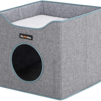 FEANDREA - Cubo plegable para gato, con superficie de remolque y 2 cojines reversibles, para gatos, cueva, lino, fieltro y tablero DM, resistente a los arañazos, color gris UPCB04G - BESTMASCOTA.COM