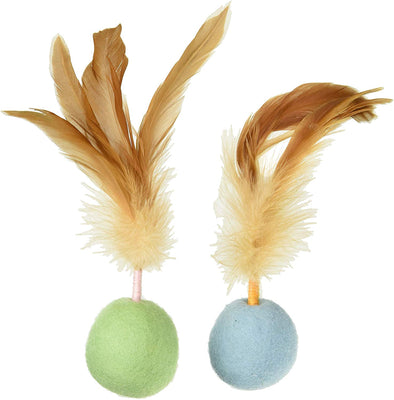 SmartyKat Felty - Juego de 2 pelotas de fieltro de lana y plumas para gatos - BESTMASCOTA.COM