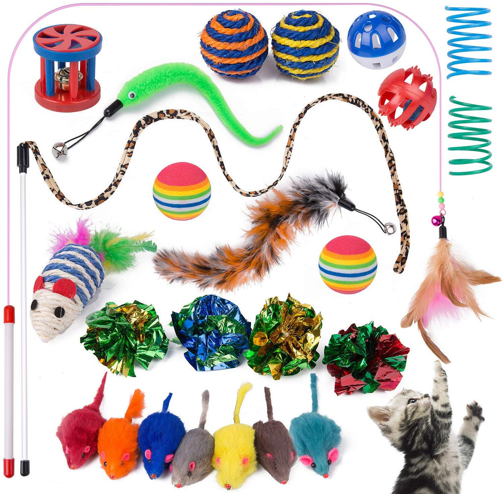 Cat Toys – Surtido Pack 20 Piezas Contiene Wand Varita Teaser Refill Ferret juguetes interactivos Pliegue bolas Furry Ratones bola con Bell mejor Catnip juguetes mouse de peluche con sonajero, mejor regalo de Navidad para Kitty - BESTMASCOTA.COM