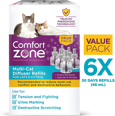 Comfort Zone MultiCat Calming Diffuser Refill Only, New 2X Pheromones for Cats Formula 6 Pack - BESTMASCOTA.COM