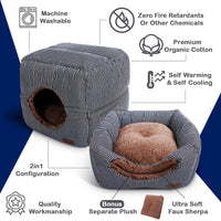 Smiling Paws mascotas único 2 en 1 cama para gato/gato condo y casa para gato de algodón orgánico grueso, forro de felpa y bolsillo lateral para pequeños juguetes (5.1 x 5.1 x 5.1 in) - BESTMASCOTA.COM