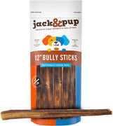 Jack&Pup - Baquetas para perro de 12 pulgadas de grado premium, sin olor, extra gruesas, 12 pulgadas de largo, totalmente natural, sabor a carne de vacuno, 30 % más duradero - BESTMASCOTA.COM