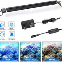 Luz para acuario con carcasa de aleación de aluminio y soportes extensibles, luces LED blancas y azules y controlador externo, luz para acuario con temporizador y función de memoria, para agua dulce y tanque de peces de agua salada - BESTMASCOTA.COM