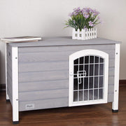 Petsfit 31" largo x 21" ancho x 21" alto. Casa de perro de interior de madera con puerta para perro pequeño, s, gris - BESTMASCOTA.COM