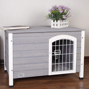 Petsfit 31" largo x 21" ancho x 21" alto. Casa de perro de interior de madera con puerta para perro pequeño, s, gris - BESTMASCOTA.COM