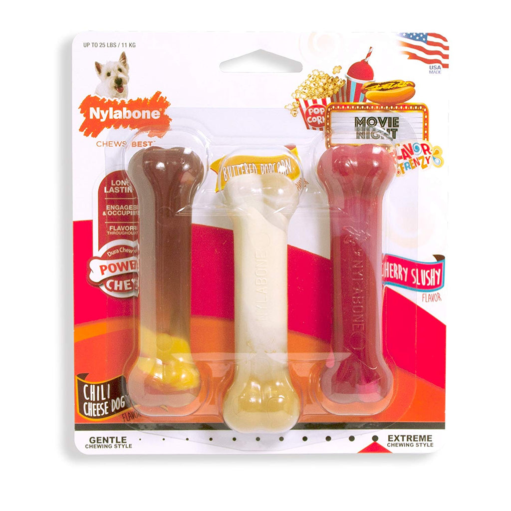 Nylabone Frenzy Regular Triple Pack Chili Queso perro, Buttered Popcorn & Slushy Sabor Masticar Juguetes - BESTMASCOTA.COM