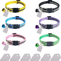 Elanz - Juego de 6 collares de gato reflectantes, con campana y etiqueta de identificación – ajustable, supersuaves, duraderos de nailon para gatos, multicolor con hebillas de seguridad y etiquetas de identificación impermeables para gatos y gatos - BESTMASCOTA.COM