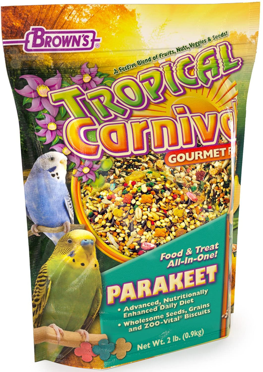 F.M. Brown 's tropical Carnaval Periquito Alimentos Gourmet, nutritionally Enhanced dieta diaria con frutas, vegetales, frutos secos, semillas y frijoles,, vitamin-nutrient Fortificados, 2lb - BESTMASCOTA.COM