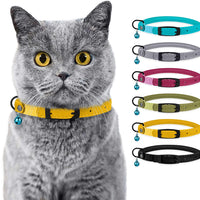 Bronzedog - Collar de piel para gato, con cascabel, color negro, azul, rosa, verde, amarillo y gris - BESTMASCOTA.COM