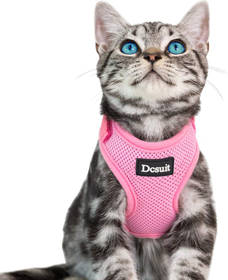 DCSUIT Cat Harness Leash Set - Escape Proof Safety Pink Cute Small Dog Soft Mesh Breathable Full Body Vest Harness,Adjustable Comfort Fit for Puppy/Kittens/Rabbits/Small Animals Easy Walking Outside - BESTMASCOTA.COM