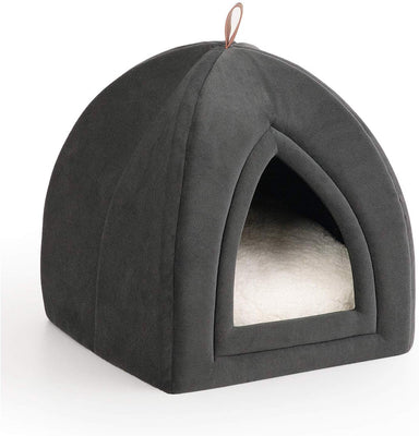 Petsure - Cama cueva para mascotas, para gatos y perros pequeños, 15 x 15 x 15 pulgadas, 2 en 1, para tienda de campaña/cama de gatito/cabaña de gato con almohada extraíble y lavable acolchada, cama de microfibra para interior y exterior, color gris oscur - BESTMASCOTA.COM