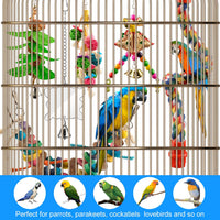 Juguetes de columpio de pájaros, 6 unidades, juguetes para masticar perchas colgantes con campanas, juguetes para masticar para paracaídas Cockatiels, conures, loros, pájaros de amor, Finches - BESTMASCOTA.COM