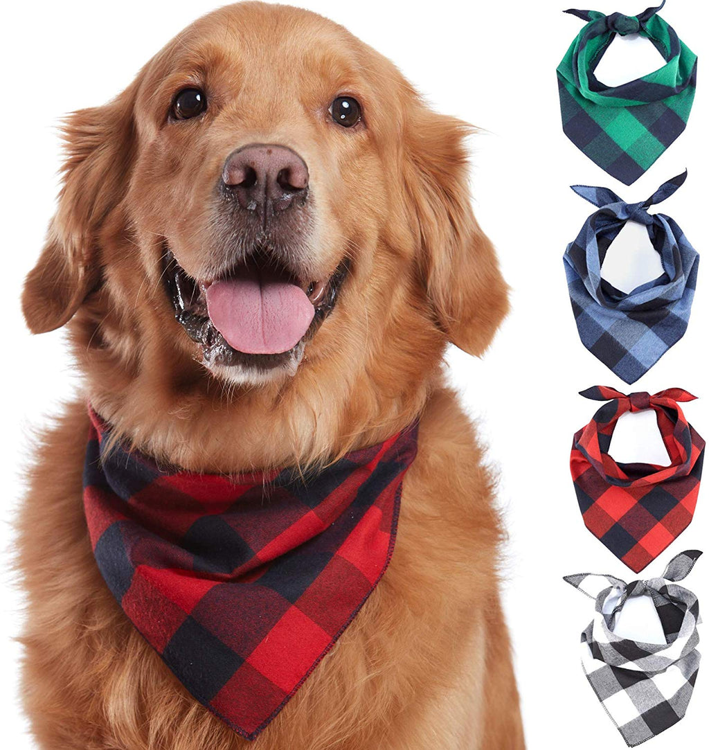 Odi Style Buffalo Bandana para perro, 4 unidades, pañuelos de algodón, pañuelos, pañuelos, baberos triangulares, accesorios para perros pequeños, medianos, grandes, cachorros, mascotas, negro y blanco, rojo, verde, azul y azul marino - BESTMASCOTA.COM