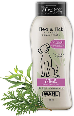 Wahl Champú repelente de pulgas y garrapatas para mascotas – Fórmula de defensa con cedro de eucalipto y romero – 24 oz - BESTMASCOTA.COM