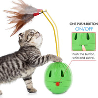 PAWABOO – Juguete para mascotas, jarrón interactivo, jarrón de pelota, para gatos, juguetes, plumas, whirl con contenedor para gatos, verde y amarillo - BESTMASCOTA.COM