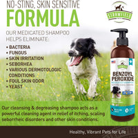 Benzoyl Peroxide Champú para Perros, Gatos, Sulfur - 16 oz - Champú Medicado para Perros Smelly, Anti Itch Dry Skin Allergy Treatment, Folliculitis, Seborrea, Dermatitis, Caspa, Infección, Mange - BESTMASCOTA.COM