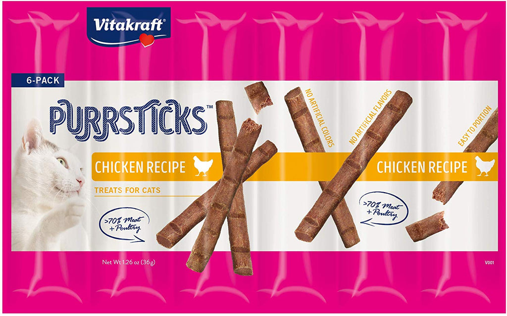 Vitakraft PurrSticks Chicken Recipe Treats for Cats, >70% Meat + Poultry, 6 Pack - BESTMASCOTA.COM