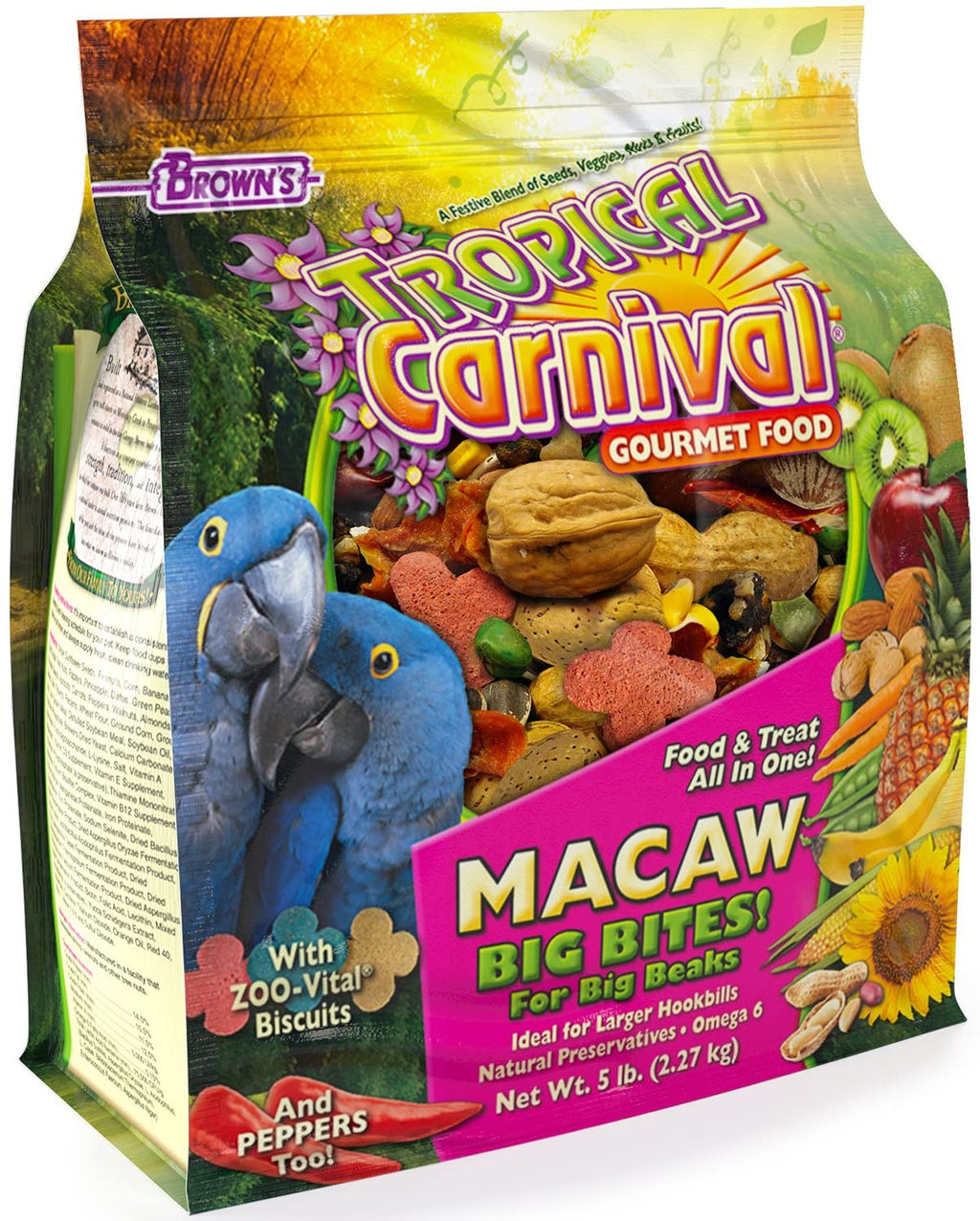 F.M. Brown's Tropical Carnival Gourmet Macaw Food Big Bites for Big Beaks, Vitamin-Nutrient Fortified Daily Diet with Probiotics for Digestive Health - BESTMASCOTA.COM