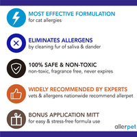 Allerpet Eliminador de caspa de gatos, reductor de alérgenos de mascotas 100% no tóxico, científicamente probado para un alivio eficaz de la alergia al gato, fabricado en Estados Unidos (12 oz)