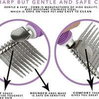 Herramienta de cepillo para rastrillo de pelo para mascotas con cuchillas largas de seguridad de 2.5 in para desenredar el pelo de la capa inferior estereada o anudada. - BESTMASCOTA.COM